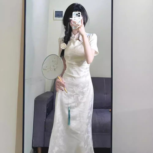 新中式國風旗袍連衣裙子女夏季2024新款禦姐風情萬種收腰氣質長裙