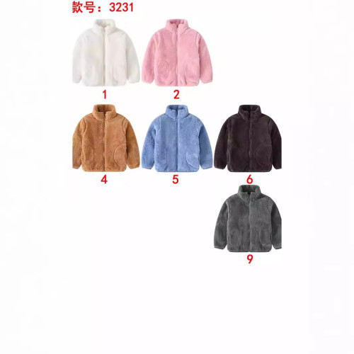 春秋新款男女童童裝暖暖絨純色立領帶口袋長袖韓版洋氣外套