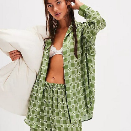 歐美爆款真絲緞面印花家居服套裝居家服套裝
