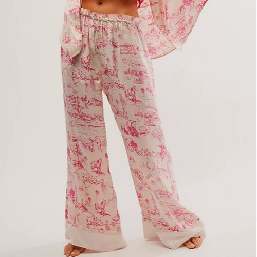 歐美爆款真絲緞面印花家居服套裝居家服套裝