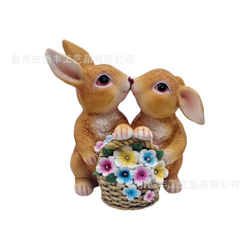 太陽能情侶兔子提籃裝飾擺件家居裝飾花園庭院樹脂工藝品套裝