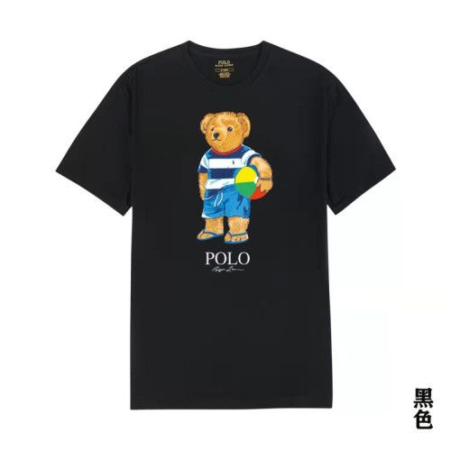 小熊POLO小熊情侶T恤保羅短袖圓領男女POLO圖案修身純棉T恤