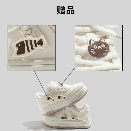 簡約喵咪小魚透氣百搭小白鞋2025春新款小衆時尚休閒板鞋低幫女鞋