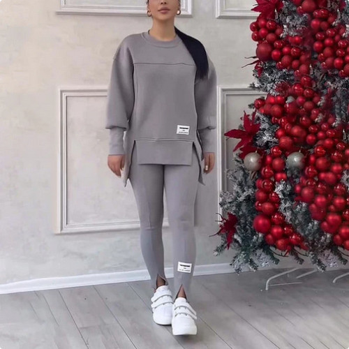 2024秋新款歐美女裝時尚休閒印花衛衣+長褲套