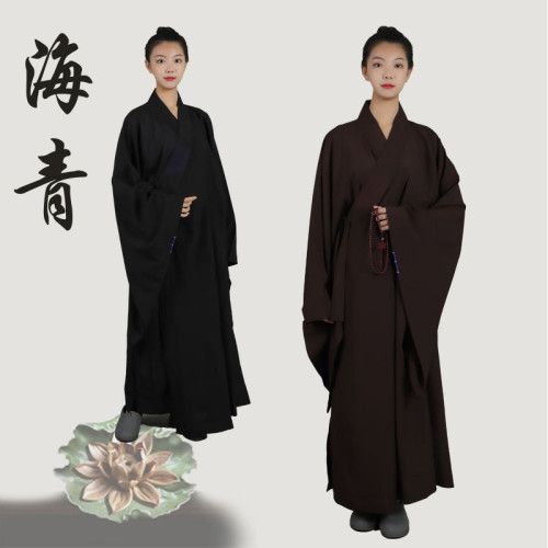 海青居士服和尚服男女台麻咖啡色四季海清大褂小褂長衫禪修僧衣服