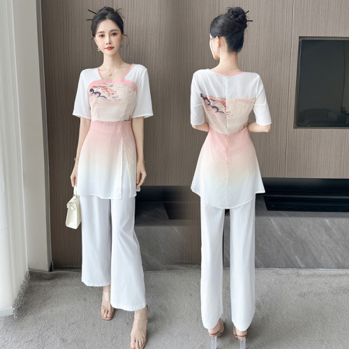 2024秋冬新款雪紡印花美容院美容師足浴工服足療技師養生會所套裝