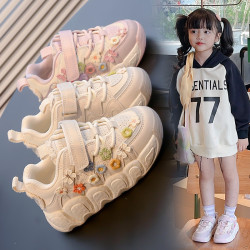 兒童鞋新款2025春秋季透氣女童花朵麵包鞋小蝴蝶結時尚學生款童鞋