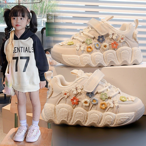 兒童鞋新款2025春秋季透氣女童花朵麵包鞋小蝴蝶結時尚學生款童鞋