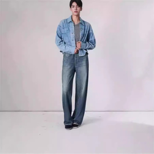 復古中腰女牛仔褲拖地長水洗寬松濶腿大碼直筒褲子