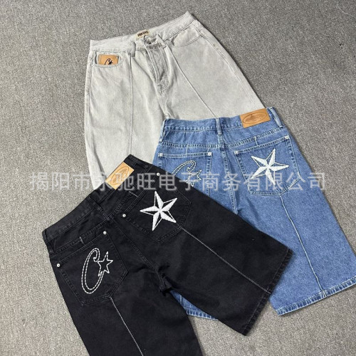 時尚潮牌新款Corteiz惡魔島牛仔褲星星刺綉牛仔褲男時尚潮流
