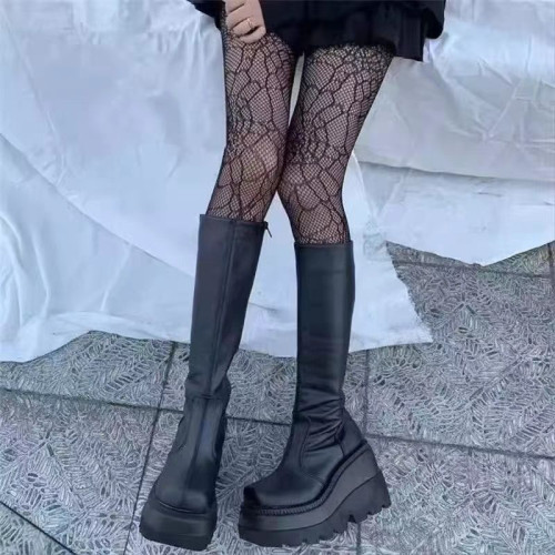 大頭辣妹騎士長筒靴高筒靴厚底哥特小個子增高長靴y2k2024秋新款