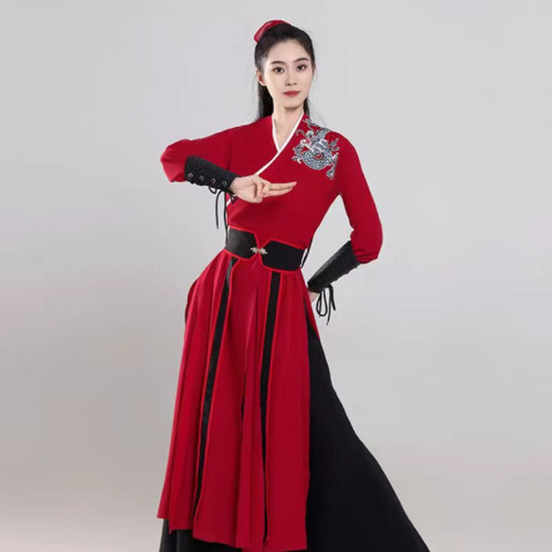 打鼓雪龍吟舞蹈演出服新款花木蘭服裝女俠客武俠鼓古典象王行
