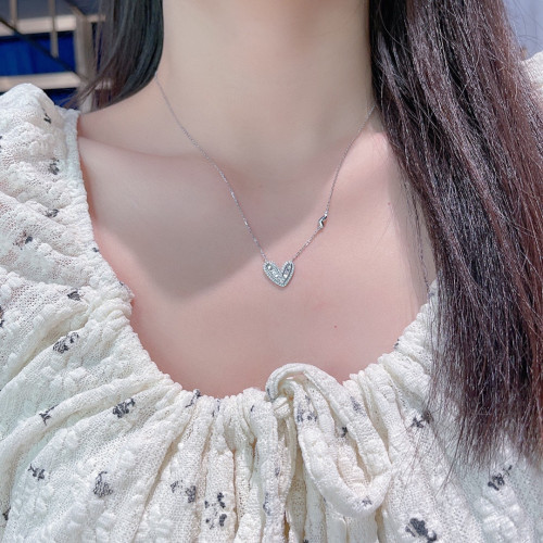 s925純銀愛心項鍊滿鑽爆閃少女心甜美風小衆設計高級感ins風項飾