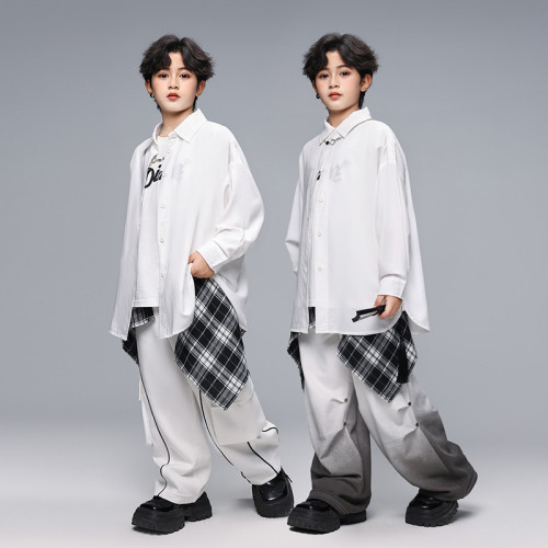 街舞兒童潮服酷帥潮牌襯衫套裝男女童嘻哈少兒hiphop舞蹈演出服裝