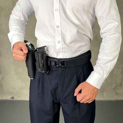 3.8休閒戶外兩用戰術射擊訓練男士插釦皮帶加厚加硬雙層掛槍腰帶