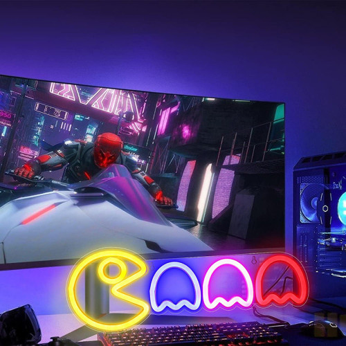 LED吃豆遊戯燈牌  電腦桌面氛圍裝飾 PC材質高透光燈板