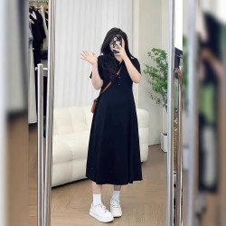 特大碼300斤胖mm夏季新款高級感寬松甜美polo領美式收腰顯瘦長裙