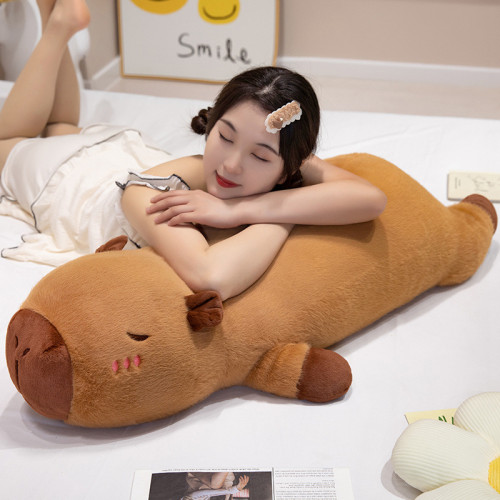 趴款水豚卡皮巴拉抱枕女生睡覺床上抱睡公仔長條枕毛絨玩具布娃娃