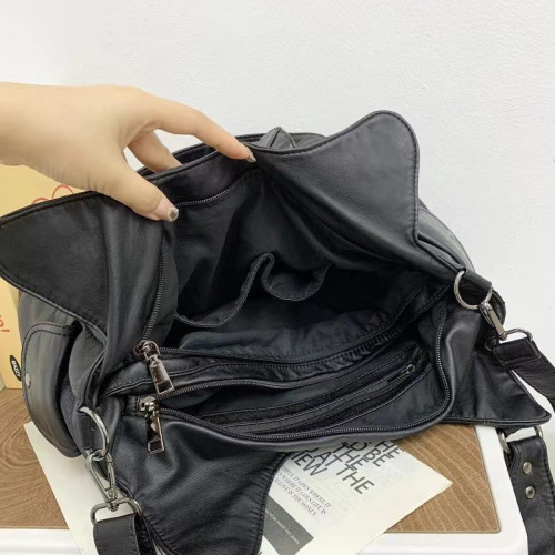 女士復古水洗Y2K辣妹機車包大容量日韓潮流多口袋單肩包