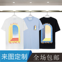 新品卡薩布蘭卡短袖 幻境之門字母印花個性圓領短袖T恤衫