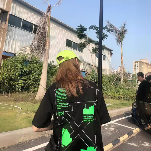十三行off短袖ow潮牌溶解箭頭漸變星空潑墨T恤情侶裝