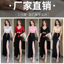 足浴技師服桑拿工作服氣質性感顯瘦長裙套裝洗浴會所按摩工衣1010