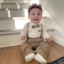 寶寶新款小禮服嬰幼童印花圓點包屁衣男童紳士西服套裝嬰兒抓周服
