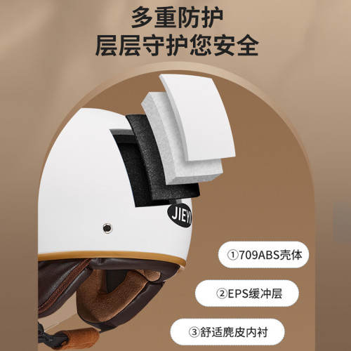 3C認証頭盔女士電動車男士摩托車四季通用半盔冬季保暖防霧復古盔