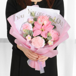 百合花成品一束手工毛線編織玫瑰仿真永生花教師節畢業針織花