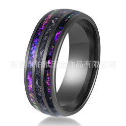 新品時尚8MM電鍍槍黑鎢鋼戒指兩邊銀河中間鐵屑情侶禮物