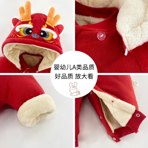 新生嬰兒連體衣冬季加厚秋冬衣服拜年服夾棉保暖哈衣寶寶冬裝棉服