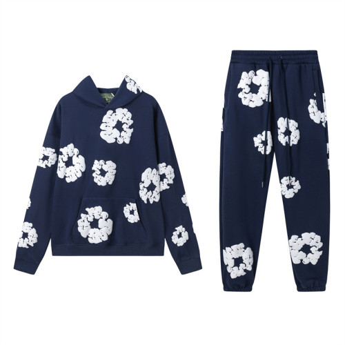 DENIM TEARS木棉花髮泡印花美式情侶衛衣帽衫衛褲休閒套裝潮男ins