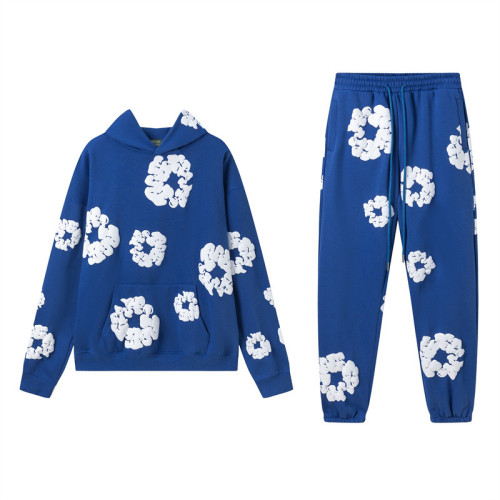 DENIM TEARS木棉花髮泡印花美式情侶衛衣帽衫衛褲休閒套裝潮男ins