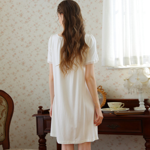棉短袖睡裙夏季性感V領高腰顯瘦居家睡衣甜美法式公主風少女新款
