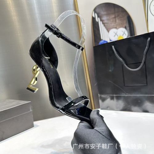 YS同款夏季網紅氣質性感細跟紅色高跟鞋百搭露趾真皮一字帶涼鞋女