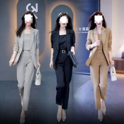 2025新款春秋裝修身時尚氣質輕奢休閒西裝三件套職業西服套裝女