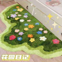 植絨小清新可愛花叢地毯地墊臥室床邊毯