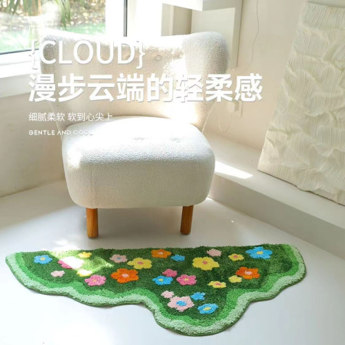 植絨小清新可愛花叢地毯地墊臥室床邊毯