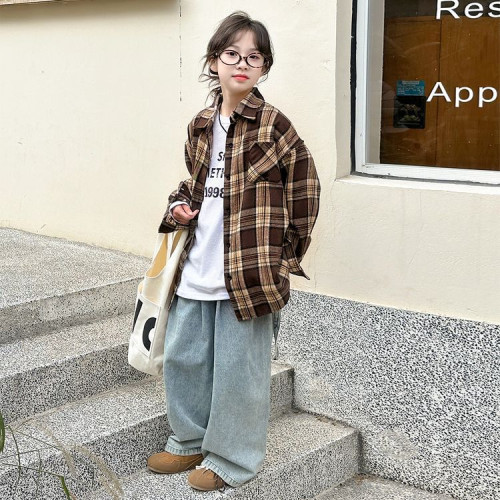 女童格子襯衫春秋款2025新款兒童洋氣休閒襯衣女孩時髦薄外套春裝