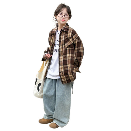 女童格子襯衫春秋款2025新款兒童洋氣休閒襯衣女孩時髦薄外套春裝