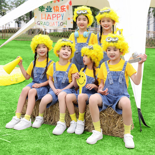小黃人cosplay演出服幼兒園畢業季拍照牛仔背帶褲六一兒童表演服