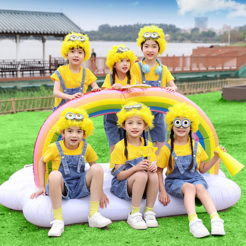 小黃人cosplay演出服幼兒園畢業季拍照牛仔背帶褲六一兒童表演服