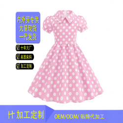 跨區童裝短袖波點連衣裙棉質娃娃領女童夏季裙子8863