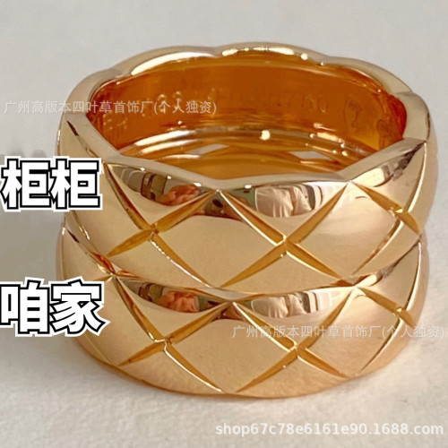 小香菱格戒指925銀鍍18k金coco玫瑰金寬窄版帶鑽男女情侶菱格戒指