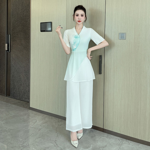2025春夏新款足療工作服女裝美容院按摩spa養生套裝中式漸變-1512