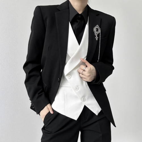 男女款休閒西裝駁領商務馬甲英倫風高級感槍駁領修身背心馬夾外套