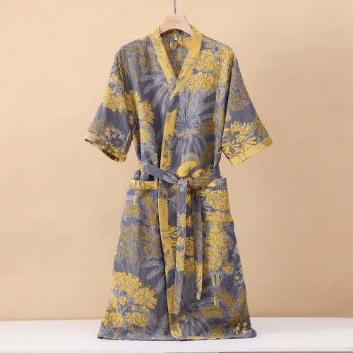 純棉雙層紗布浴袍A類春夏薄款睡衣家居服睡袍情侶款吸水速乾浴衣