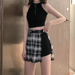 夏季爵士舞帥氣百褶裙短裙女高腰a字顯瘦包臀百搭格子半身裙ins潮