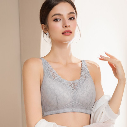 2025新款文胸薄抹胸女聚攏收副乳上托美背蕾絲無鋼圈大碼內衣2566