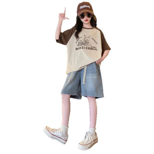 女童夏季短褲套裝2025新款韓範兒童褲子女大童夏裝薄款牛仔五分褲